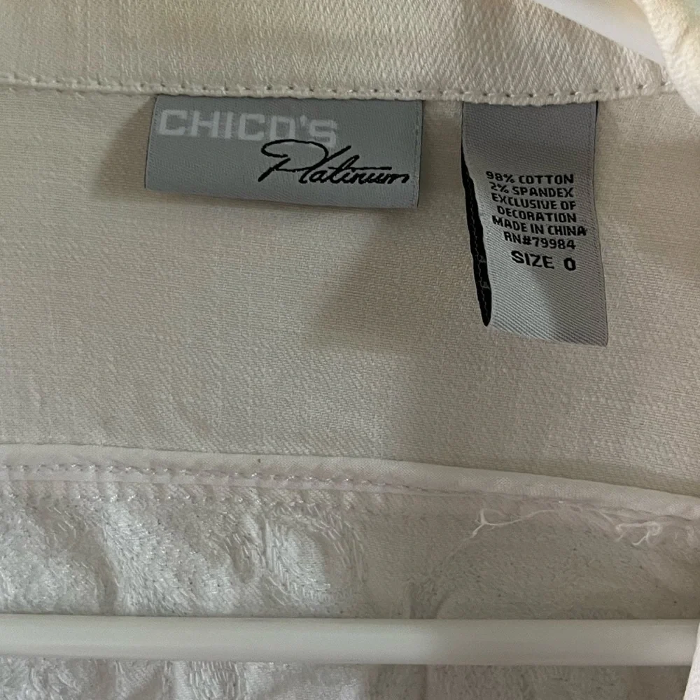 Chico's Platinum Y2K White Denim Jacket with Beaded Detailing - Picture 2 of 9